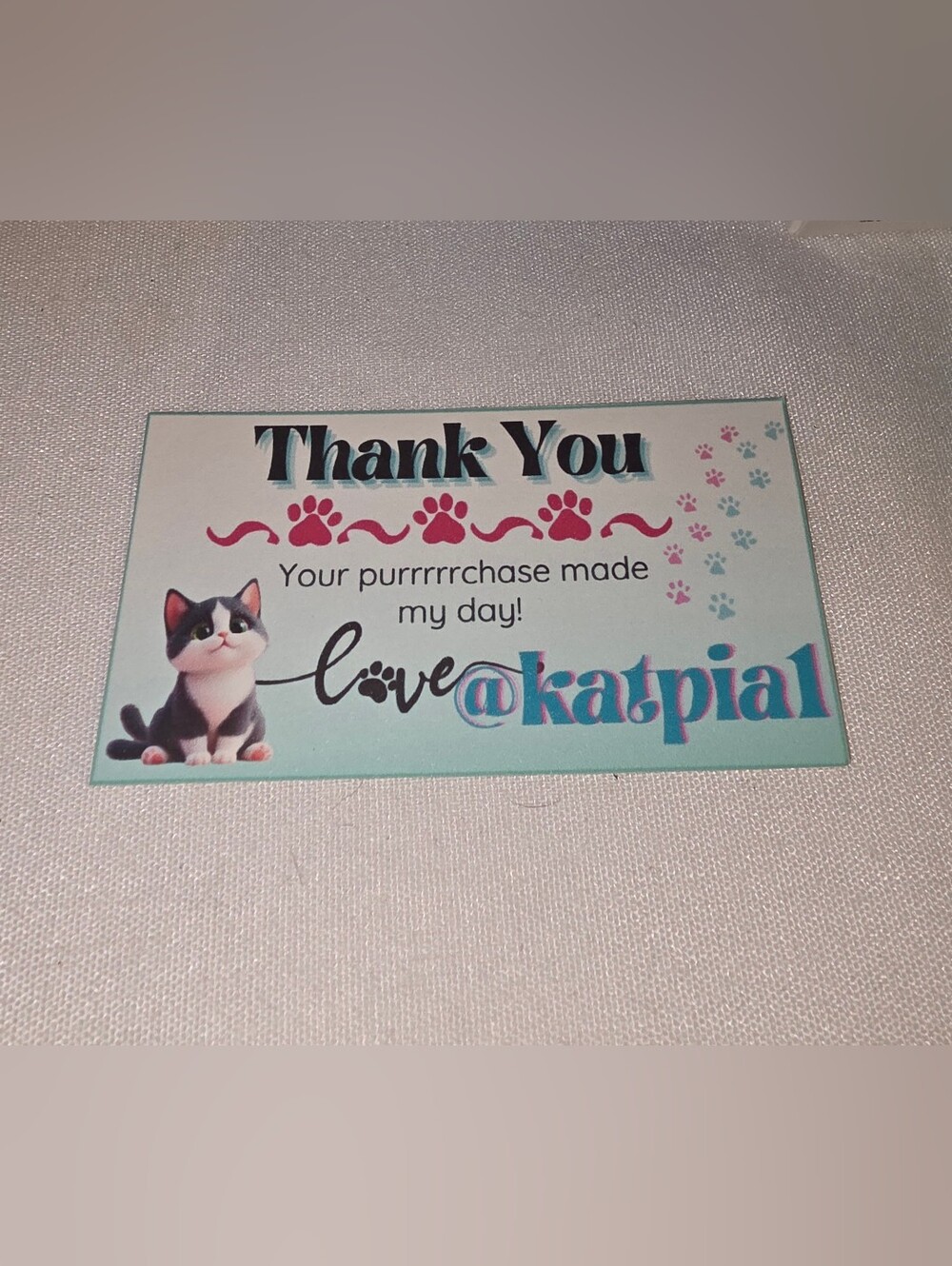 Katpial Pink & Mint Cat Thank You Card